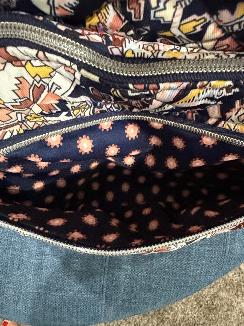 Vera Bradley Multicolor Paisley Print Backpack with Navy Trim. Very Large.